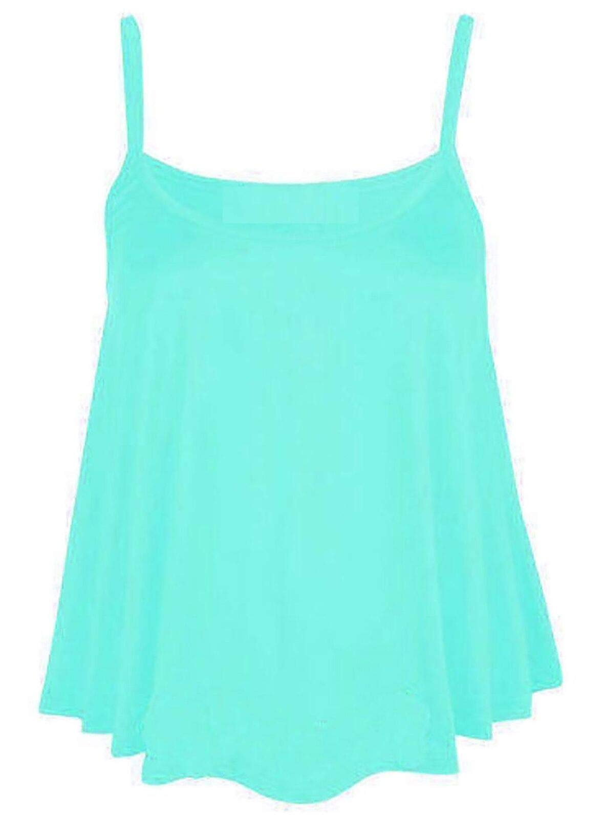 21Fashion Women's Mint Plain Cami Swing Vest Sleeveless Top Strappy Flared Cami Vest Top Plus Size