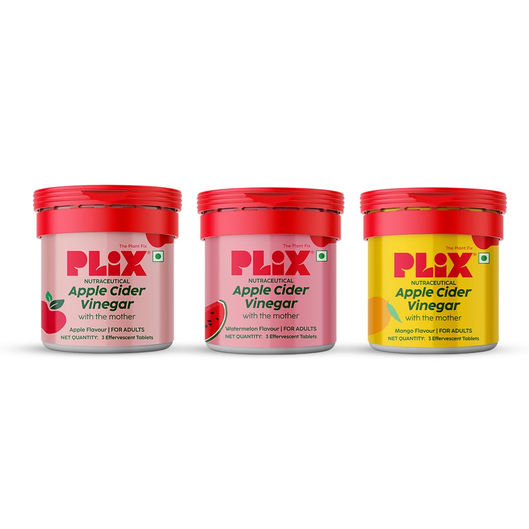 PLIX - THE PLANT FIX Apple Cider Vinegar Effervescent Mini | Vitamin B6 & B12 | Pack of 3 (Variety Pack), 9 Tablets | No Added Sugar | Easy to Carry & Consume