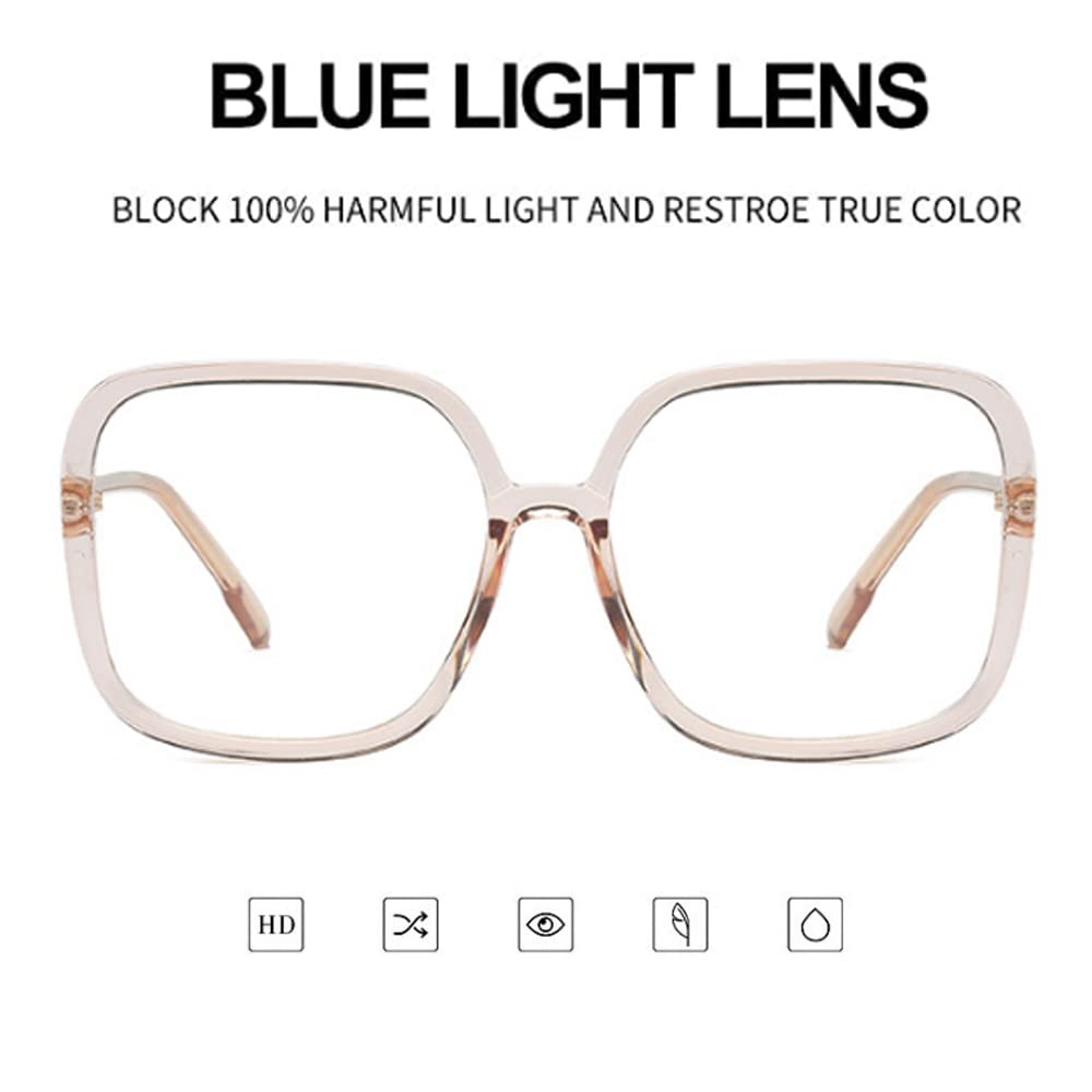 Gafas de bloqueo de luz azul con marco cuadrado de gran tamaño para mujeres/hombres, lentes antifatiga ocular para computadora L3000A (transparente Tawny)