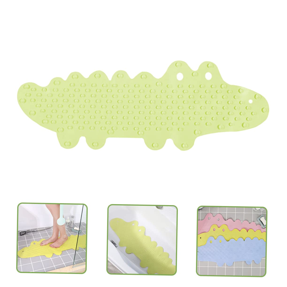 Hohopeti Tappetino Antiscivolo da Doccia e Bagno Animale Coccodrillo Verde Ventose Potenti Massaggiante Morbido PVC per Casa Hotel Spa