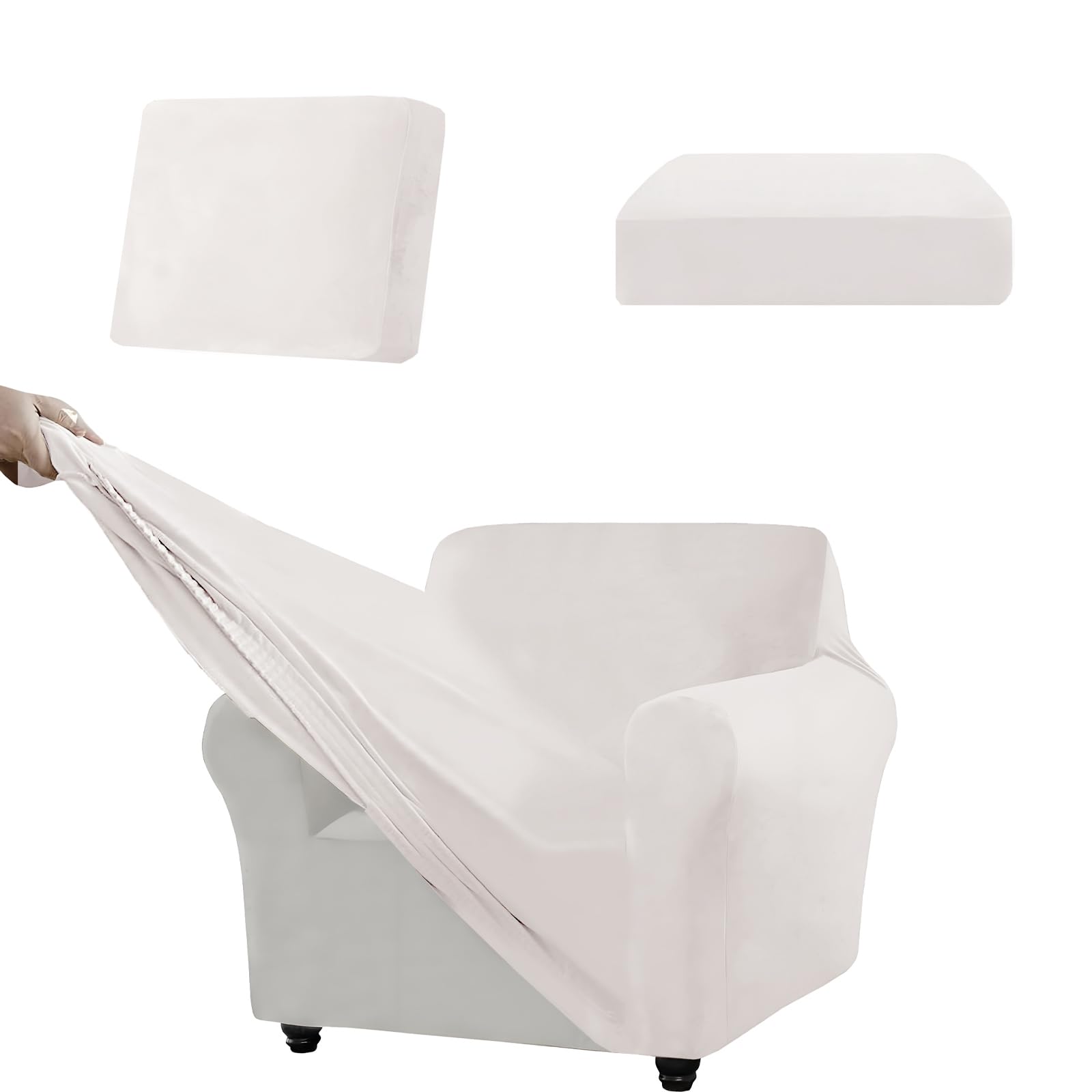 SYLC Stretch Ektorp Sofa Cover, Velvet Sofa Covers 1/2/3/4 Seater with Seat Cover and Back Cover, Non-slip Settee Covers Well-fitted (ivory,XL 80-120cm 3pcs) — image 1