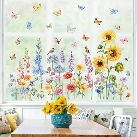 Decalmile Double Sided Flower Window Clings Cover