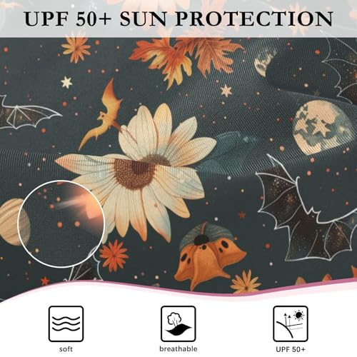 CaTaKu Girls One Piece Swimsuit Boho Halloween Bat Toddler Bathing Suit Long Sleeve UPF 50+ Rash Guard Swimwear 3-12Y4