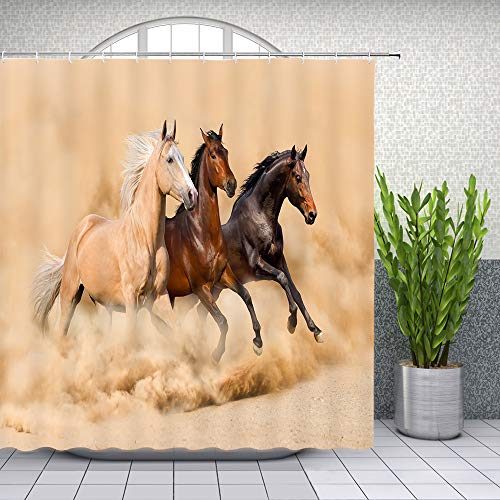 Lileihao Horse Shower Curtain Bathroom Decor Running Strong Animal Yellow Sand Bath Room Supplies Shower Curtains Sets Polyester Fabric Machine Washable 70 x 70 Inch with Hooks