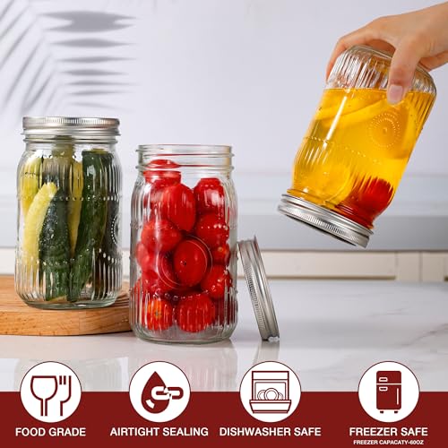Image of Amzcku 32 oz Vintage Mason Jars with Lids, Regular Mouth Canning Jar, Safe For Storage, Canning, Pickling, Preserving, Fermenting, DIY Crafts & Decor 4 Pack