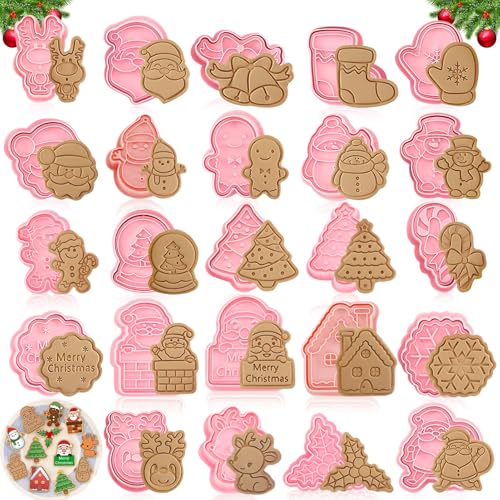 24 Stück Ausstechförmchen Weihnachten, Weihnachten Plätzchenausstecher Weihnachtsausstecher 3D Set Cookie Backen Form,für Tortendeko Kekse Kinder Backen Küche Zubehör