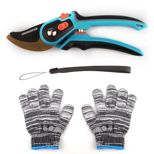 OUPADOS Hochleistungs Gartenschere Astschere Amboss Ratschen 215mm- Holz35 mm-SK5-Klinge,Schnittdurchmesser fürfür frisches Holz, Bypass Rebschere Rosenschere. Pflanzenschere, Blumenschere