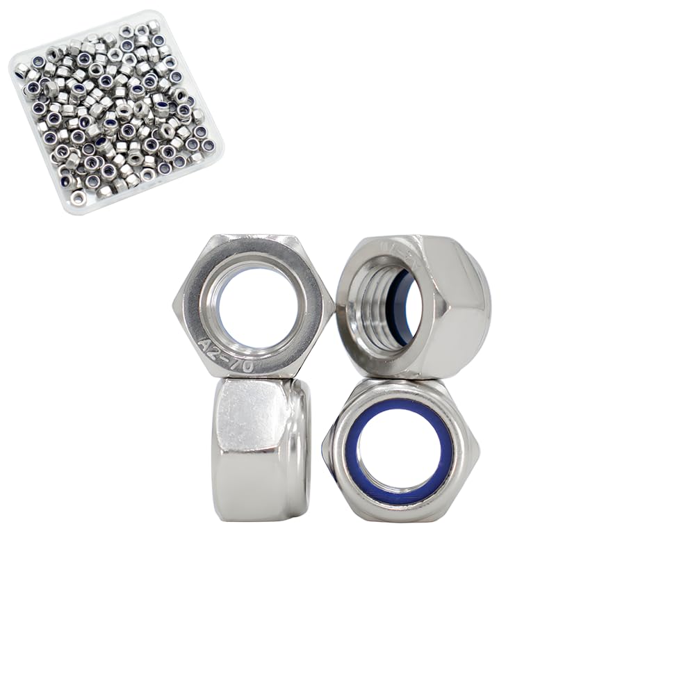 M4x0.7mm Nylon Insert Hex Lock Nuts 120 Pack 304 Stainless Steel DIN985 Self-Locking Nylon Lock Nuts Plain Finish for Industrial Construction Fasteners