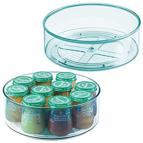 mDesign Plastic Spinning Lazy Susan Turntable Storage Organizer for Kids BabyToddler - Place in Kitchen Cabinet Pantry Refrigerator Countertop - BPA Free Food Safe - 9 Round 2 Pack - Sea Blue