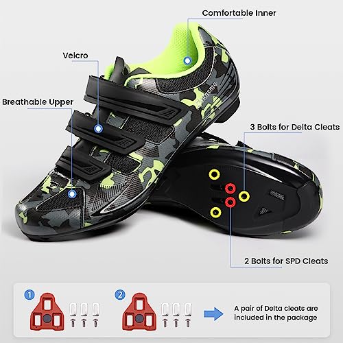 Image of Men's Cycling Shoes - 2 & 3 Bolt Look Delta Cleat Spin Bike Shoes - Compatible with SPD Clips - Perfect for Indoor & Outdoor Road Cycling