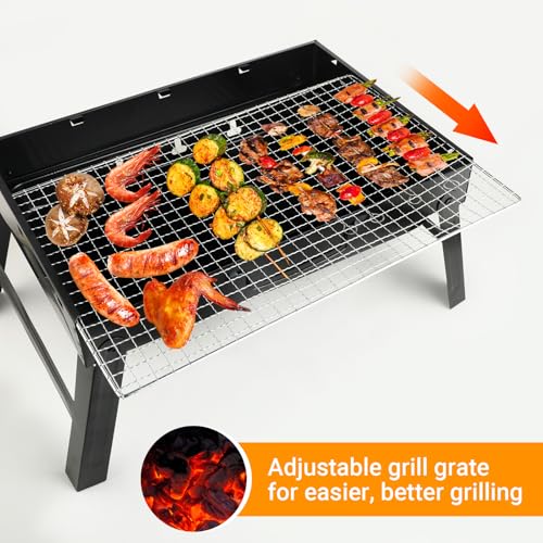 Grill - Camping Grill & Kohlegrill, Edelstahl, tragbar, langlebig, hitzebeständig und rostfrei, ideal für Garten, Balkon, Terrasse, Camping, Picknick und Outdoor-Gartenpartys (S (35 x 27 x 20 cm)) – Bild 6