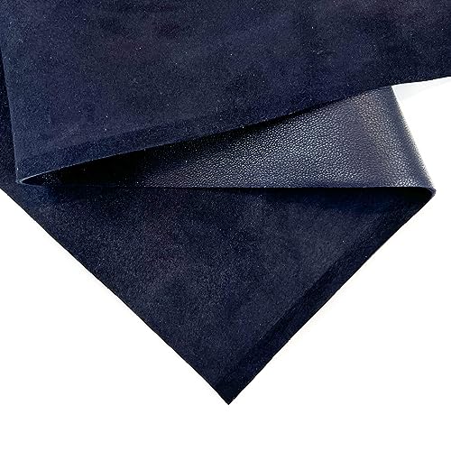 Genuine Black Suede Leather Hide: Real Leather Sheet for Crafts (Dark Blue, 8x10In/ 20x25cm)