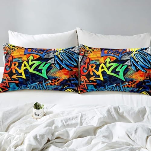 Homemissing Single Hippie graffiti style Bedding Set teenage hip-hop decoration children's Duvet Cover boys and girls graffiti pattern bedding set street culture series - Image 2