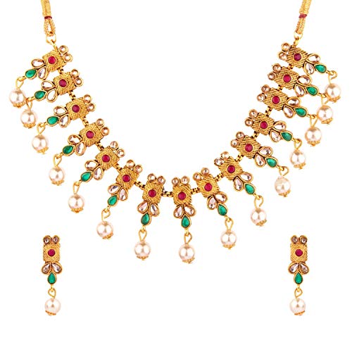 Efulgenz Indian Bollywood Traditional Gold Plated Faux Pearl Crystal Kundan Wedding Bridal Choker Necklace Earrings Jewelry Set