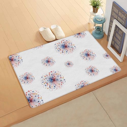 4th of July Antifatigue Kitchen Bath Door Mat Cushioned Runner Rug,Washable Welcome Floor Sink Mat,Waterproof & Non-Slip Kitchen Standing Doormat,Fireworks Stars Independence Day Watercolor 20