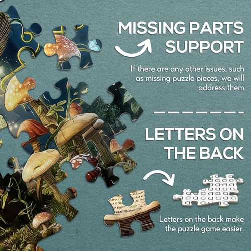 Fantasy Mushroom Book Puzzle 1000 piezas para adultos, rompecabezas de bosque mágico de hongos y plantas, rompecabezas vintage de naturaleza con mariposas y árboles miniatura 7