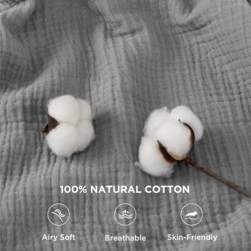 Bedsure 100% Cotton Muslin Throw Blanket Large 50x70 Inches - 4-Layer Breathable and Lightweight Thin Soft Summer Gauze Muslin Blankets for Adults, Grey, Boho Cotton Throw for Couch