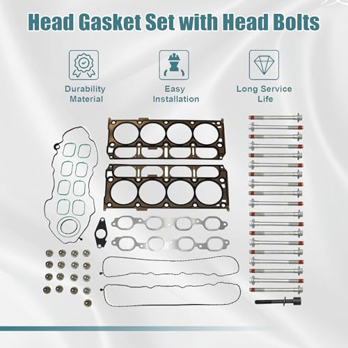 Image of GXARTS HS26744PT Cylinder Head Gasket Set with Head Bolts ES73121 HGS4308 HS54996 Compatible with GMC Sierra Chevrolet Silverado 1500 Tahoe GMC Yukon XL Suburban Tahoe 5.3L V8 Engine 2014-2020