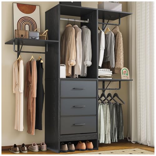 La mejor selección de Roperos Liverpool los preferidos por los clientes. 42 SIMPLE HOGAR Closet,Closet Armables para Ropa,Ropero Closets,Perchero para Ropa con 3 Cajones de Tela ,con 4 Estantes Abiertos,Amplio Armario Abierto.144 * 192 * 40CM(Negro)
