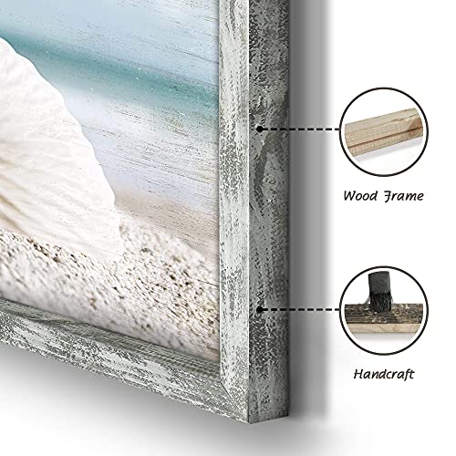Ocean Pictures Wooden Artwork Framed - Seascape Rolling Wave Painting Multi-Panel Wall Art Prints for Living Room Overall 48"W x 32"H - Image 4