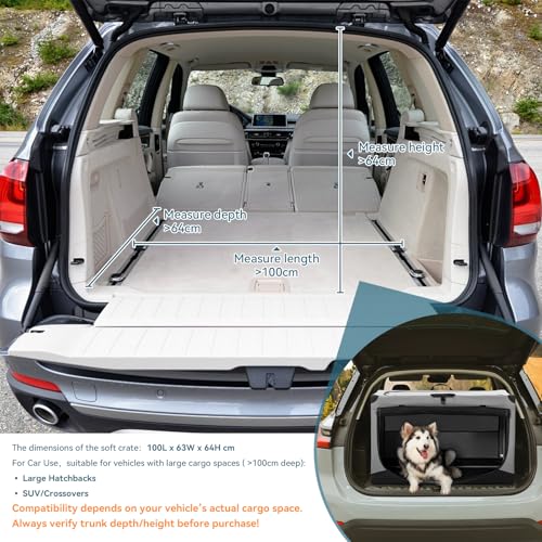 Petsfit Hundebox faltbar, Hundebox für zuhause Verstellbarer Stoffbezug mit Spiraleisenrohr, Hundetransportbox Auto Stoff für große mittlere kleine Hunde,Leicht zu Verstauen