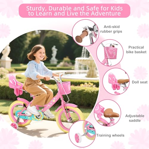 Image of Glaf Toddler Girls Bike for Age 2-9 Years 12 14 16 20 Inch Kids Bike | Girls Bicycle,Toddler Bike,Doll Seat, Basket, Adjustable Seat, Bell,