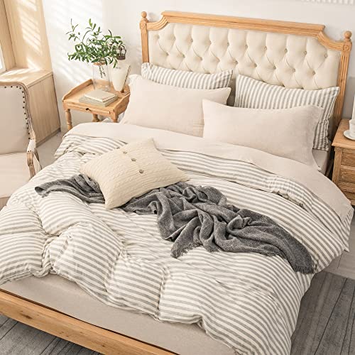 PURE ERA Jersey Knit 4pc Bed Sheet Set 100% T-Shirt Heather Cotton Super Soft Comfy Breathable Fits Mattress Up to 20" Extra Deep Pocket (Heather Beige, King)