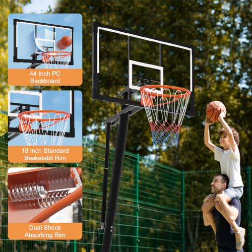 Image of PIZZELLO Basketball Hoop Outdoor 44 /52 Inch Shatterproof PC Backboard, 4.36-10FT Stepless Adjustable Height, Portable Basketball Hoop for Kids /Teens /Adults in Backyard, Driveway and Indoor