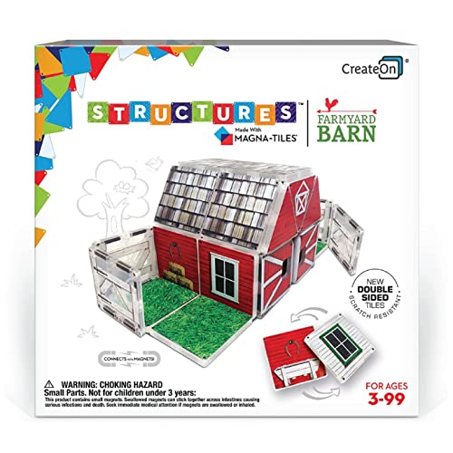 CreateOn Magna-Tiles Structure-Building Set for Kids, Farmyard Barn Magnetic Tiles, Magnetic Building Toys, STEM Toys for Boys and Girls Ages 3+, 31 Pieces