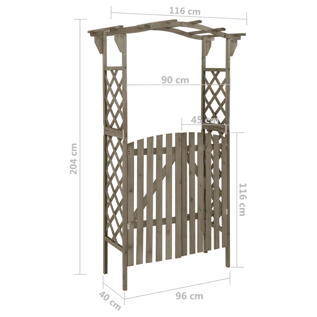 vidaXL Pergola z furtką, 116x40x204 cm, szara, lite drewno jodłowe, drewniana pergola, bramka ogrodowa, furtka ogrodowa, drewniane pergole
