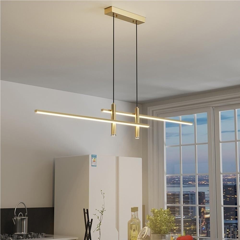 Lustre Linéaire Moderne À Led, Suspension Longue En Aluminoir, Couleur Or Chaud, Idéale Pour Îlot de Cuisine, Salon Ou Chambre (120 Cm / 47,2 Pouces)./D Warm/100 Cm / 39,3 Pouces