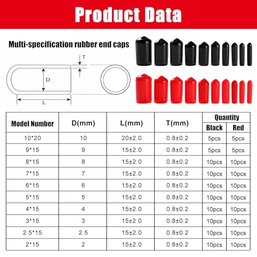 YIXISI 180 PCS 10 Sizes 2-10 mm Rubber End Caps Assortment Kit, Round Flexible Screw End Caps, Thread Protectors - Image 2