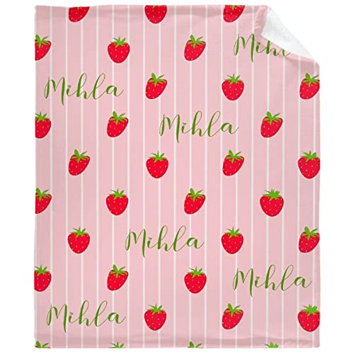 Todeyya Personalized Strawberry Custom Toddler Blankets for Girls Boys with Name Custom Newborn Receiving Blankets for Infant, Birthday, Nursery - Personalized Blanket for Dog Cat Gifts XS 40