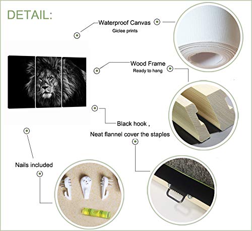 Levvarts Lion Canvas Wall Art Black And White Animal Painting Canvas Print Wild Animal Picture Modern 3 Piece Artwork For Home Office Wall Decor Gallery Wrap Ready To Hang 16X32X3 #TOP4