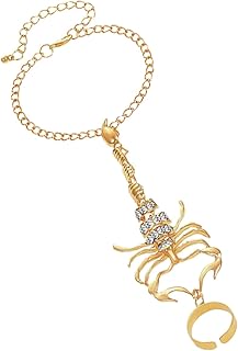 Bracelet Bague Scorpion Punk Doré Chaîne de Main 3D Scintillante Taille Unique Ajustable pour Femmes Bijou Original pour Soirées Mariages et Occasions Spéciales