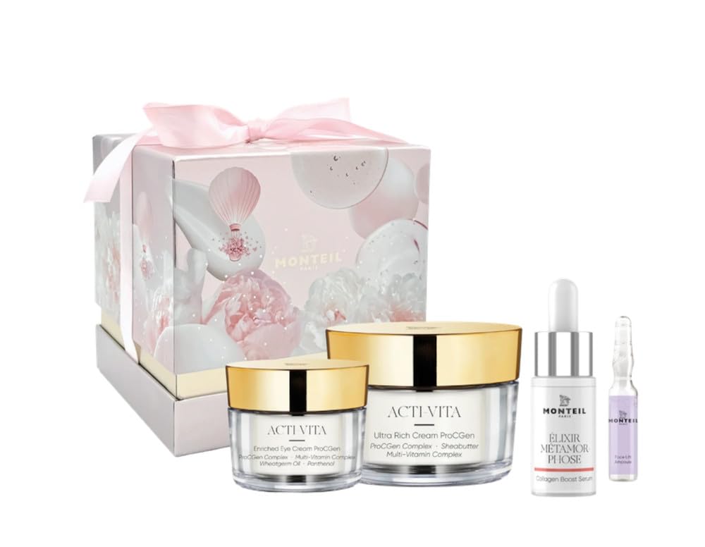 Monteil MON AMOUR Christmas Box ACTI-VITA - Weihnachten Geschenk Beauty Set 4tlg., Tagescreme, Augencreme, Collagen Serum, Face Lift Ampoule