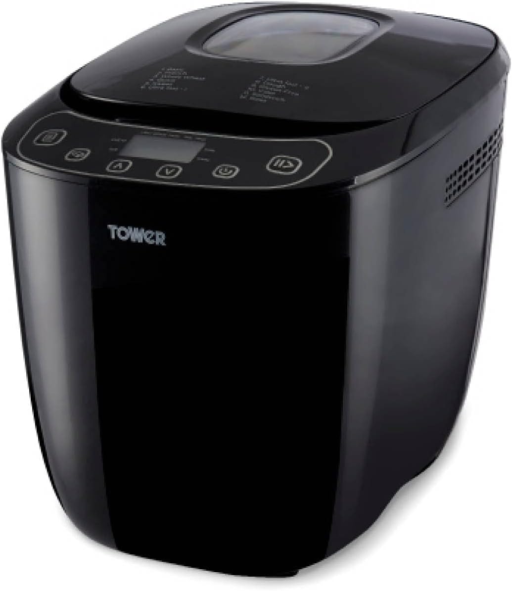 Tower T11003 2 lb Digital Bread Maker with 12 Automatic Programs, 13 Hours Delay Timer, 60 Minutes Keep Warm Function, Adjustable Crust Control, Non-Stick Bread Pan, 550 W, Black