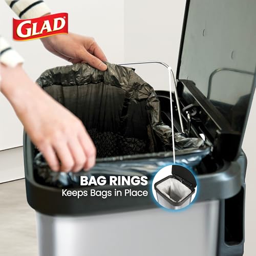 Image of Glad GLD-74506 Stainless Steel Step Trash Can with Clorox Odor Protection | Large Metal Kitchen Garbage Bin with Soft Close Lid, Foot Pedal and Waste Bag Roll Holder, 13 Gallon, Stainless