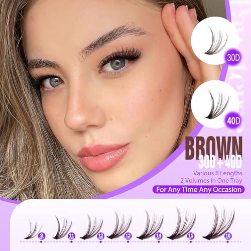 Image of Pawotence Lash Extension Kit DIY 280pcs Brown Lash Clusters Eyelash Extension Kit 30D 40D 9-16mm Individual Lashes Kit with Lash Bond and Seal Lash Tweezers for Self Use (Brown 30D 40D, 9-16mm, Kit)