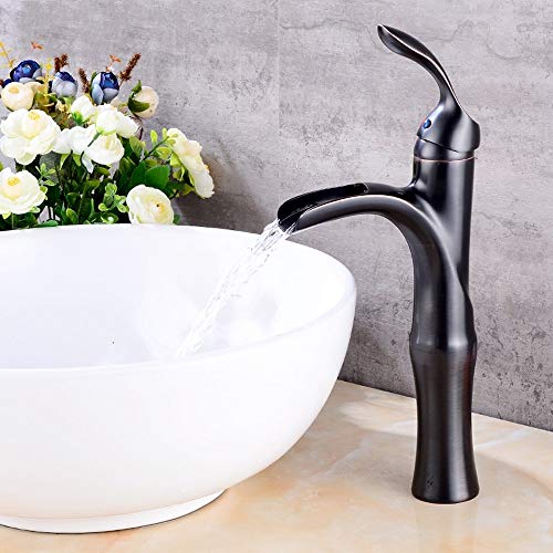 Mitigeur d'évier monotrou cascade pour vasque et baignoire ambiance spa robinet rétro en cuivre noir