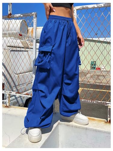 Verdusa Women's Drawstring Waist Cargo Pants Straight Leg Loose Parachute Joggers with Pockets3