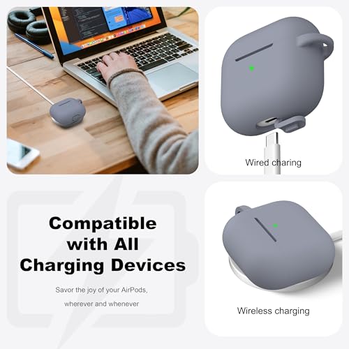 Image of R-fun Compatible with AirPods 3 Case Cover, Silicone Protective Accessories Skin with Keychain Compatible with Apple AirPod 3rd Generation 2021 for Women Men Girls Boys,Front LED Visible,Dark Grey