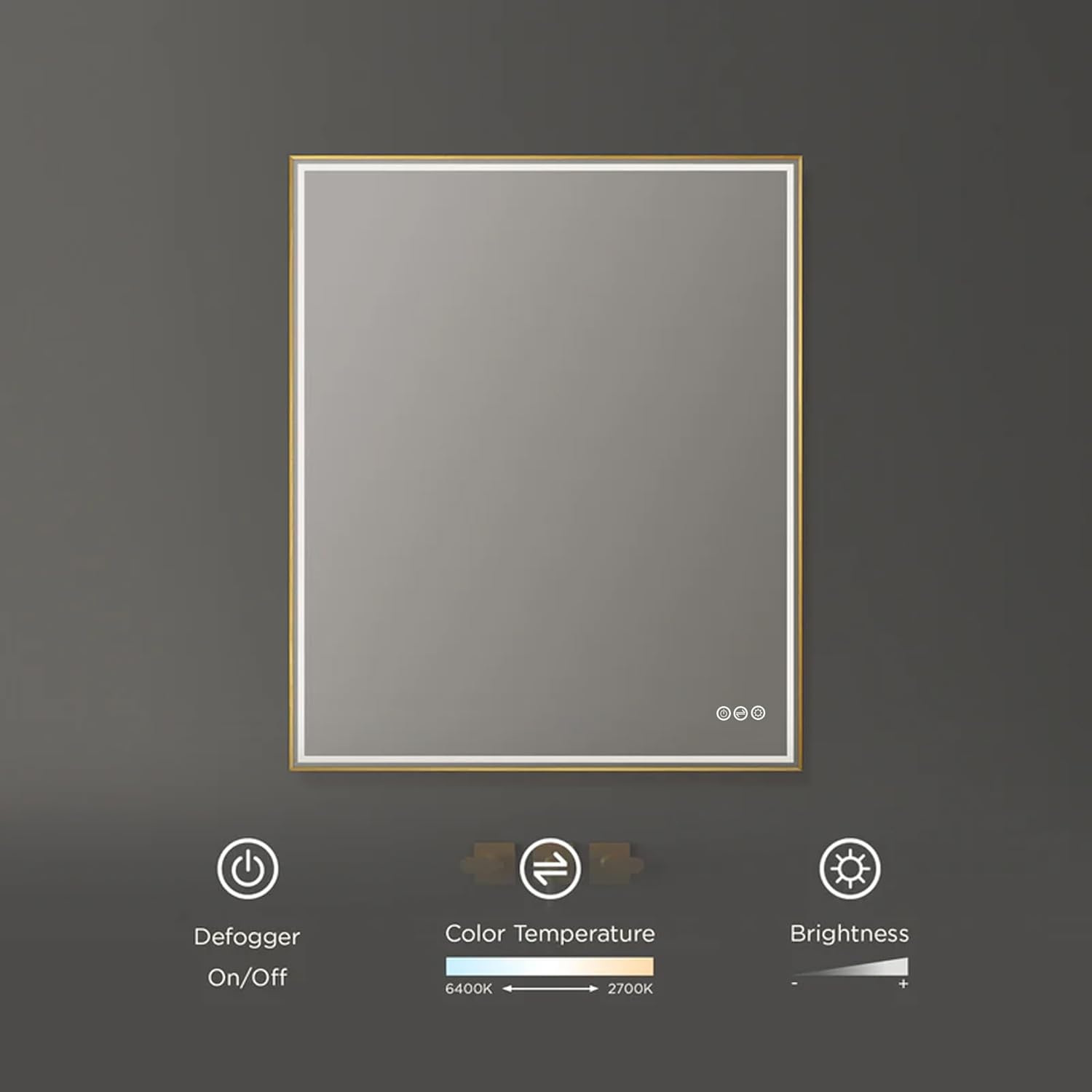Blossom Luxury Brushed Gold LED Mirror for Bathroom 30 x 36, Dimmable Wall Mounted Vanity Mirror with Lights, Anti-Fog & Smart Memory, Professional CRI 90+ Makeup Lighting, Modern Framed Design