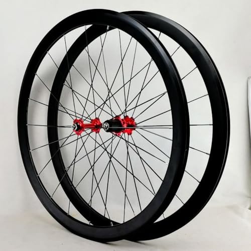 Kirnuo40MMフラットバー超軽量ベアリングロードホイールセット700Cロードホイールセット自転車ホ11スピードCブレーキVブレーキ (レッドドラム、ラベルなし)