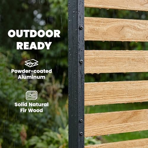 Outsunny Outdoor Privacy Screen Panel, 38" x 76" No Dig Space Divider with Fir Wood Planks and Aluminum Posts for Patio Backyard, Great to Hide Trash Cans, Air Conditioner Fence — view 4