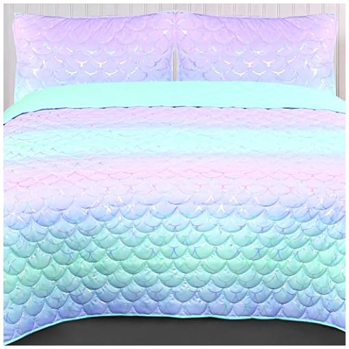 Tadpoles Girls Mermaid Pattern Quilt Set, Full Size, Iridescent