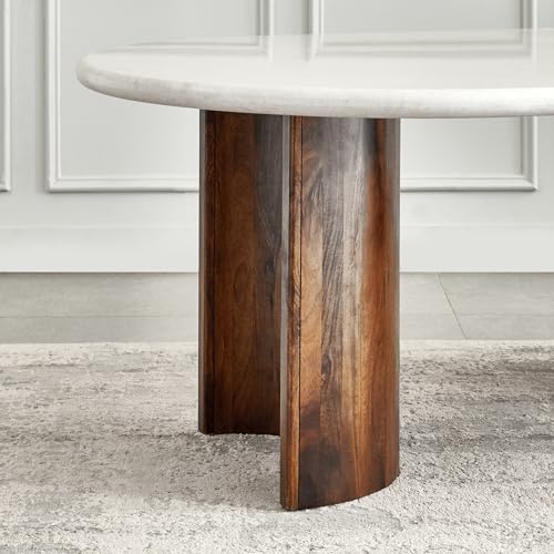 Image of Home Centre | Pristyn 6 Seater Tables | Dining Set for Home | Mango Wood, Composite Marble Top | Grey | 1 Year Warranty