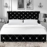 4 EVER WINNER Queen Size Bed Frame with Headboard, Black Velvet Bed Frame Queen with Diamond Headboard and Wingback, Solid Wood Slats Support/Easy Assembly/No Box Spring Needed, Queen Size Bed Frames