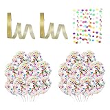 Rainway Juego de 53 globos de confeti premium, globos de látex con confeti, 2 cintas doradas y guirnalda de 4 m, para cumpleaños, bodas, fiestas, aniversarios y eventos festivos