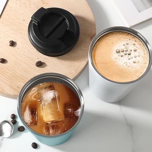 Image of Stvin 380ml Insulated Coffee Mug Travel, Stainless Steel Tumbler with Leak-Proof Lid, Reusable Thermal Cup for Hot & Cold Drinks, Car, Office, Camping & More (3rd Black)